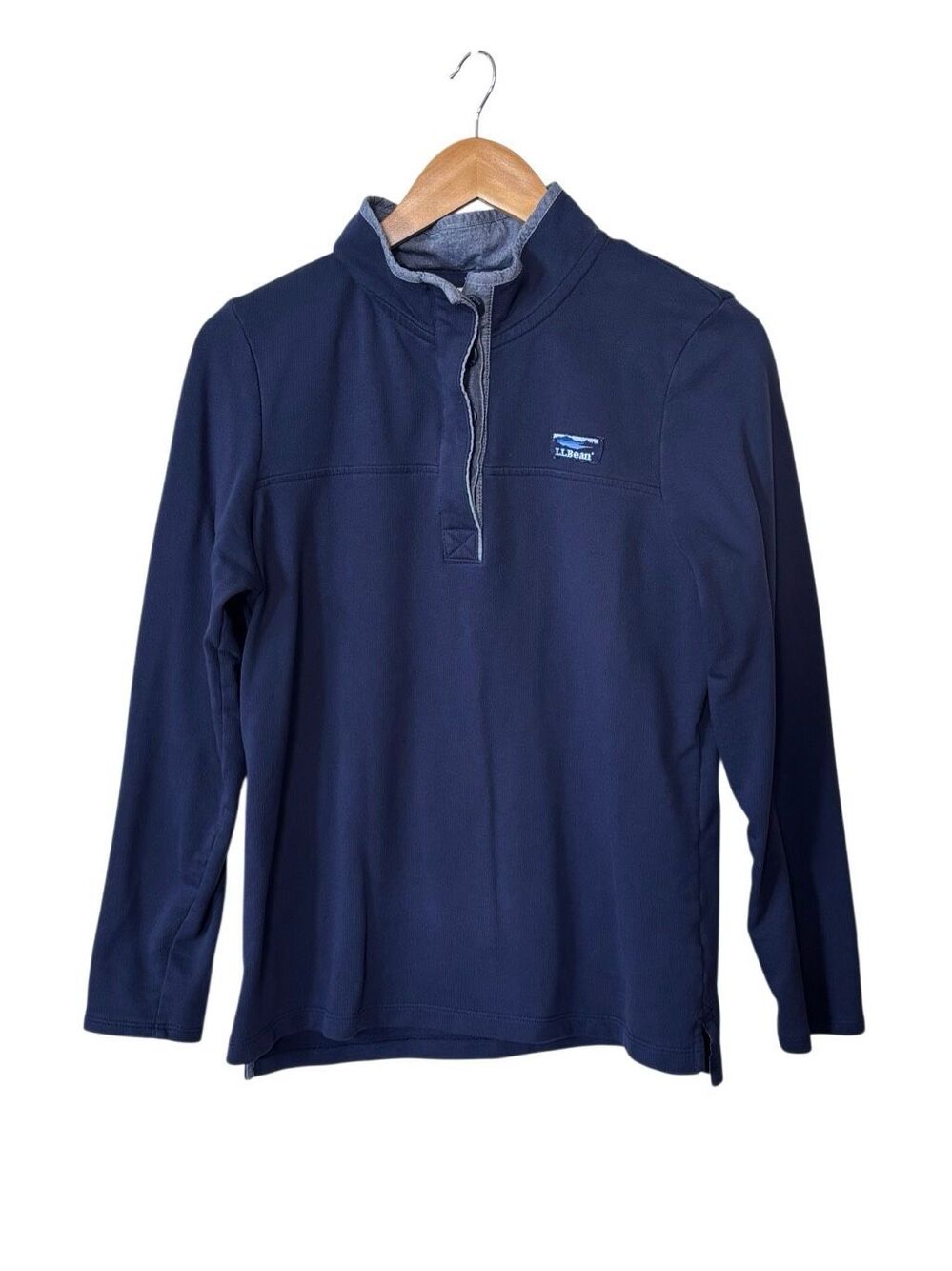 LL Bean Womens M Blue Cotton Henley Pullover Sweatshirt Long Sleeve Outdoor